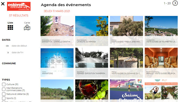Widgets : Estérel Côte d’Azur met à votre disposition ses modules agenda / restaurants / marchés…